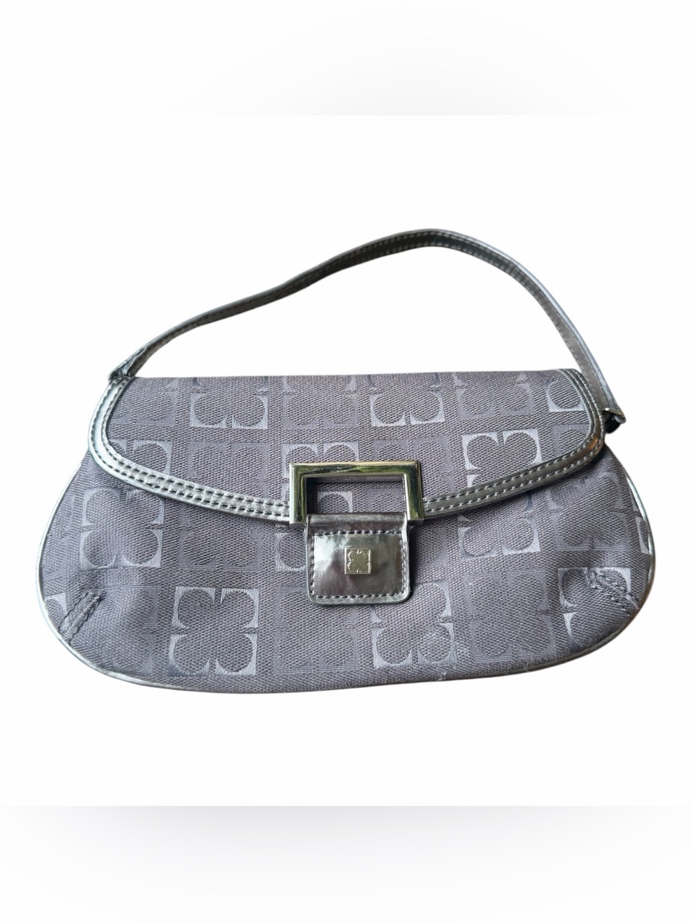 Vintage Y2K Liz Claiborne Silver-Trim Gray Shoulder Bag